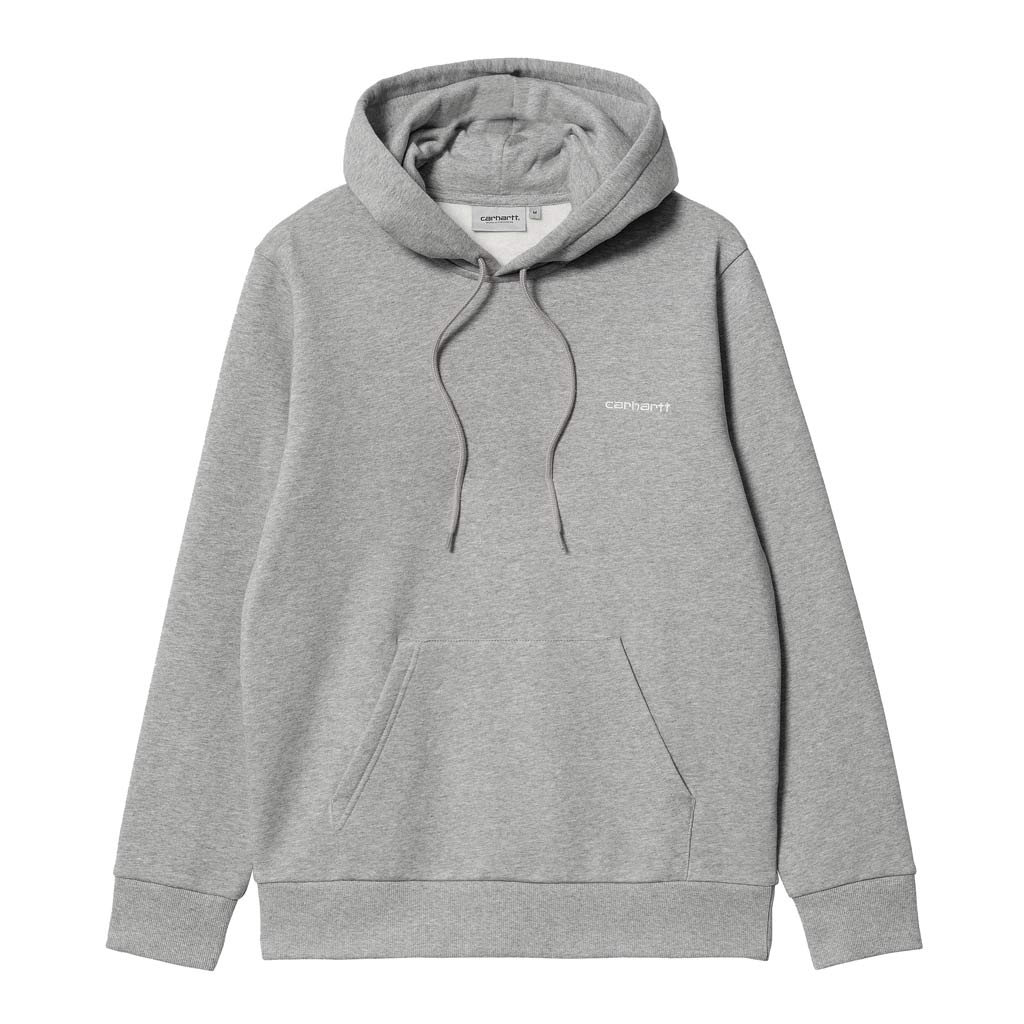 Carhartt Wip Hooded Script Embroidery Sweat - Heather Grey/White. I033658_00D_XX 74% Cotton, 26% polyester. Regular fit. Garment-washed. Kangaroo pocket. Embroidered Script Logo. Free NZ shipping. Shop Carhartt WIP unisex clothing online with Pavement, Dunedin's independent skate store, est. 2009.