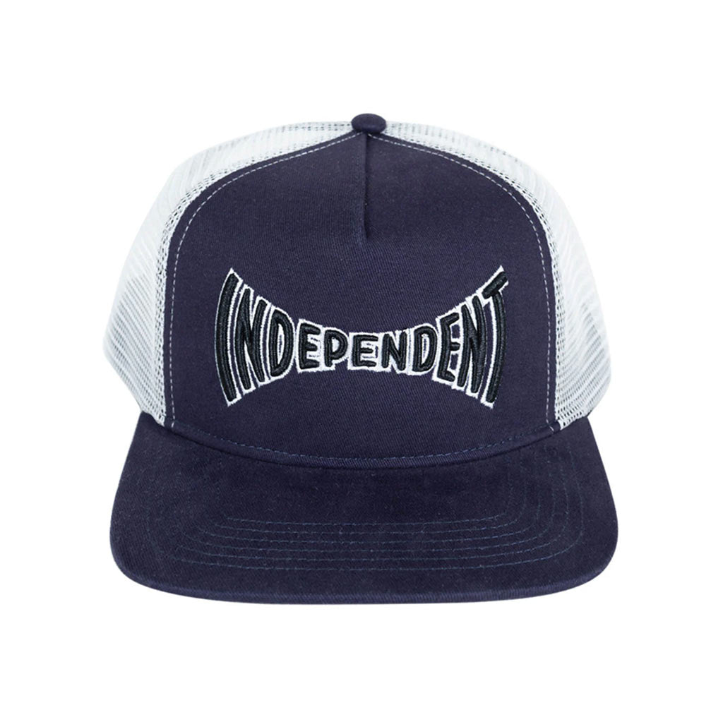 Independent Spanning Trucker Cap - Midnight. 100% Cotton Twill. 100% Polyester Mesh. HD Embroidery.