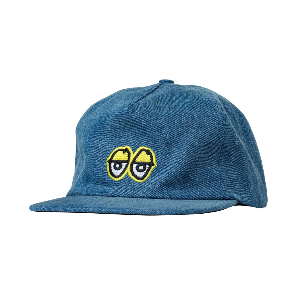 Krooked Eyes Snapback - Washed Denim/Yellow | Shop Krooked Skateboards online with Pavement Skate Store with free Aotearoa NZ shipping over $100*!