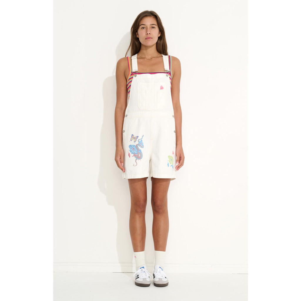 Misfit Heavenly People Short Overall - White Nature. 100% Cotton Heavy weight cotton drill dungaree style. Style code MT122603. Shop Misfit women's clothing and accessories online with Pavement. Free, fast NZ shipping over $150.