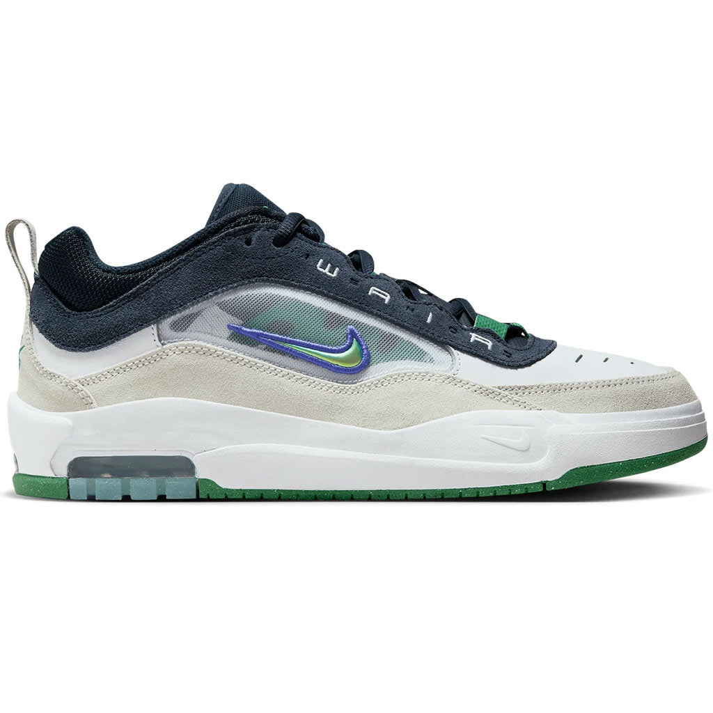 Shop the limited release Nike SB Air Max Ishod - White/Persian Violet-Obsidian-Pine Green. Infused with elements taken from the iconic hoops shoes of the '90s and built with all the durability you need to skate hard. Free, fast Aotearoa New  Zealand shipping. Shop Nike SB with Pavement online, Ōtepoti Skate store. 