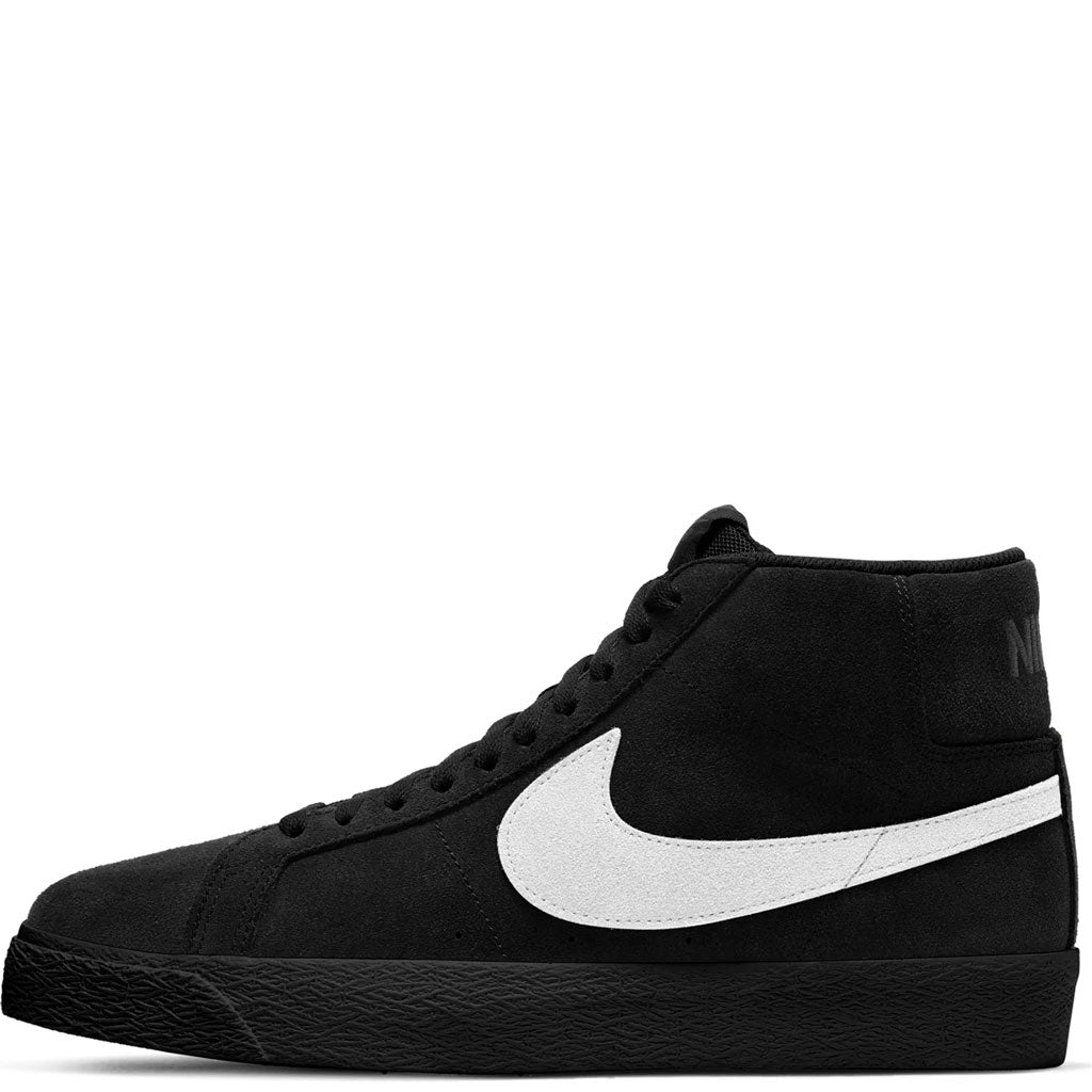 Nike SB Zoom Blazer Mid  - Black/Black/White. The Nike SB Zoom Blazer Mid takes a heritage design and tailors it to the needs of the modern skateboarder. Style: 684349-007. Shop Nike SB skate shoes, clothing and accessories and enjoy free NZ shipping over $100. Pavement skate shop, Dunedin.
