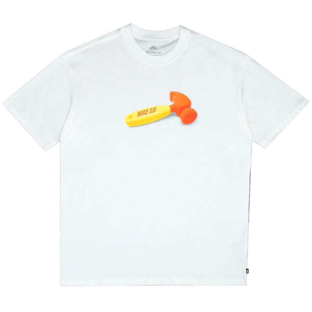 Nike SB Toy Hammer Tee - White. Clean, classic and cut with some room through the body for easy movement and layering, this Nike SB tee hammers home your look. Soft, midweight 100% cotton brings the fresh comfort on and off your board. Shop Nike SB online with Pavement skate store. Free NZ shipping over $150.