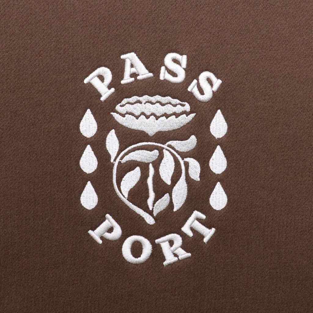 Pass~Port Fountain Embroidery Sweater - Bark. Pass~Port Fountain embroidery sweatshirt  from range #39. Features embroidery on front in the classic Pass~Port sweater fit. 70% Cotton / 30% Polyester. Shop Pass~Port skateboards, clothing and accessories. Free, fast NZ shipping over $100 with Pavement Skate Store Dunedin.
