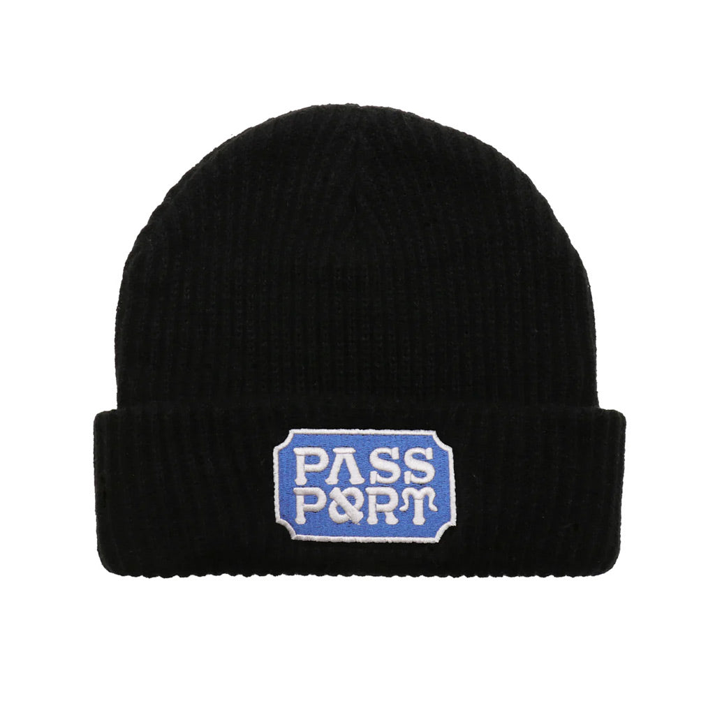 Passport Yearbook Logo Beanie  - Black. 100% acrylic. Embroidered patch on front.  Shop more goods from Pass~Port range #42 online with Pavement, Dunedin's independent skate store. Free NZ shipping over $150.