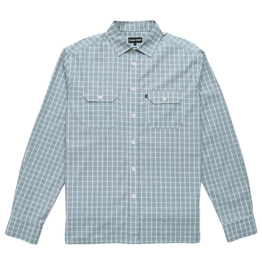 Pass~Port Workers Check LS Shirt - Stone. Pass~Port Workers Check Shirt Long Sleeve from range #39. Made from cotton and tencel with recycled buttons and single pocket on front. 70% Cotton 30% Tencel. Shop mens shirts from Pass~Port, Carhartt WIP and Polar. Free NZ shipping. Pavement skate store, Dunedin.