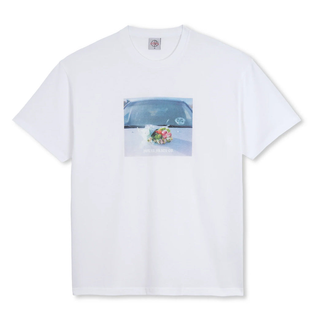 Polar Dead Flowers Tee - White. 100% Cotton. Pre-washed Jersey Fabric 240 gsm. Screen Print. Artwork by  Sirus F Gahan. Regular Fit Made in Portugal. Shop Polar Skate Co. online with Pavement skate store. Free NZ shipping over $150 - Same day Dunedin delivery - Easy returns.