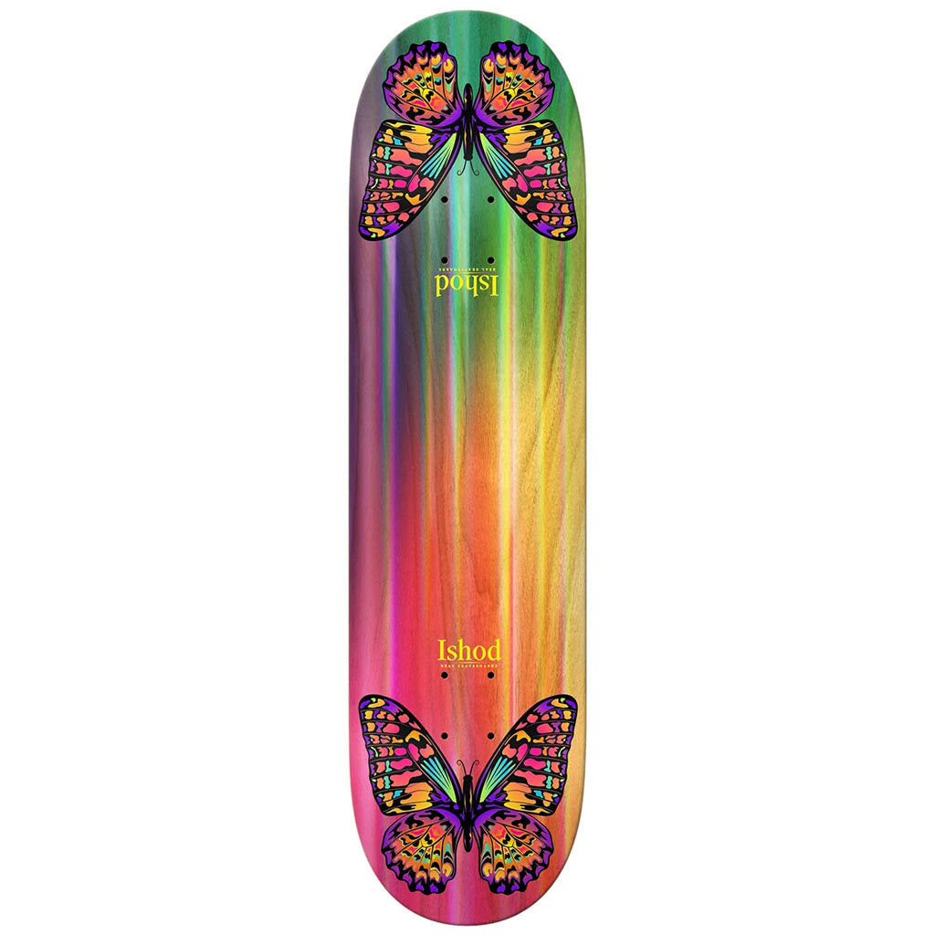 Shop Real Ishod Wair Rainbow Monarch Twin Tail Skateboard Deck 8.5" x 31.75" with Pavement Skate Store online and receive free Aotearoa NZ shipping!