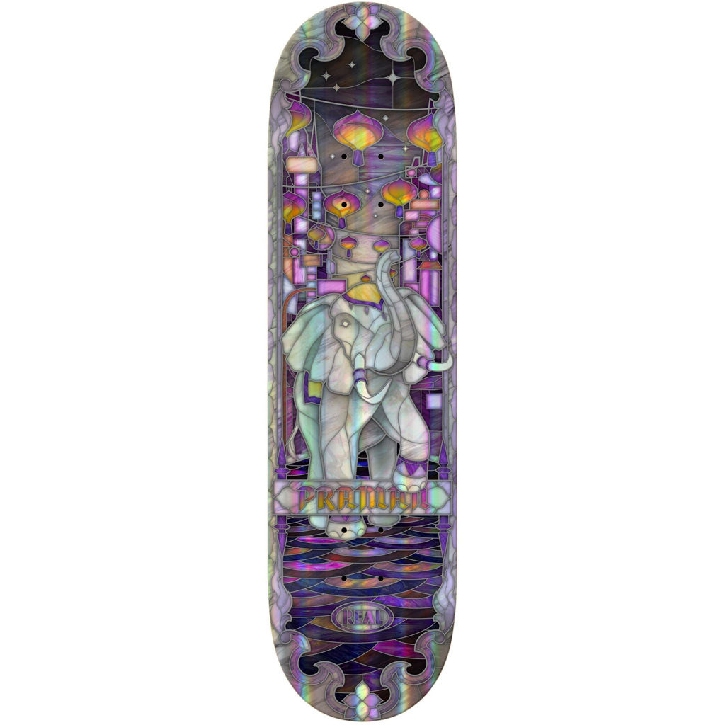 Real Patrick Praman Holographic Cathedral Deck 8.5" x 32.18". WB 14.38". Rainbow holographic base. Shop skateboard decks from Krooked, Anti Hero, Real and Baker online with Ōtepoti / Dunedin's independent skate store, PAVEMENT. Free Aotearoa NZ shipping over $150 - Same day Ōtepoti/Dunedin delivery.