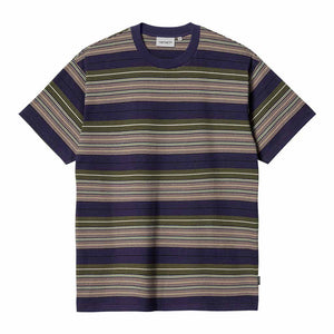 Carhartt WIP S/S Coby T-Shirt - Colby Stripe/Tyrian. I032995_1Z7_XX. 100% cotton Loose fit. Yarn-dyed. Flag label. Shop unisex tees from Carhartt WIP online with Pavement, Dunedin's independent skate store est.2009. Free NZ shipping over $150 - Same day Dunedin delivery - Easy returns.