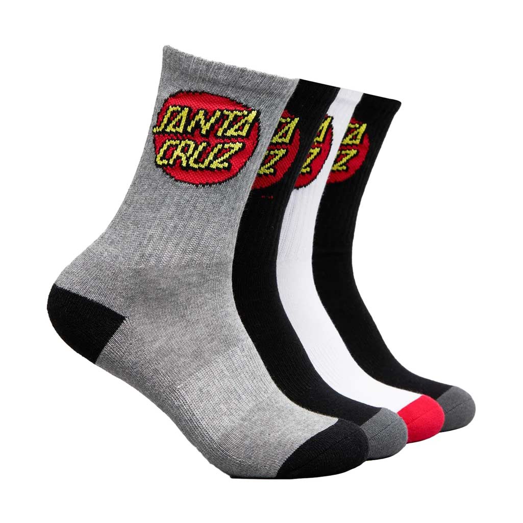 Santa Cruz Classic Dot Youth Crew Socks 4 Pack - Multi | Shop Santa Cruz online with Pavment Skate Store with free Aotearoa shipping over $100*!