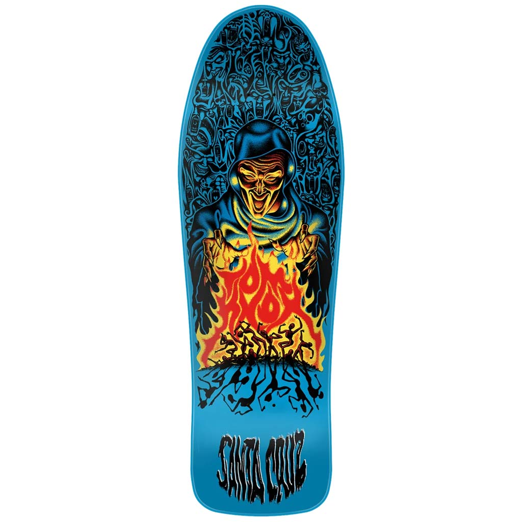 Santa Cruz Tom Knox Firepit Reissue Deck 10.07" X 31.275". WB 15". Nose 5.365". Tail 6.71". Santa Cruz Skateboards Tom Knox Firepit Reissue deck featuring spot matte graphic print on 7 ply North American Maple pressed individually. Free NZ shipping. Shop reissue skateboard decks online with PAVEMENT skate store.