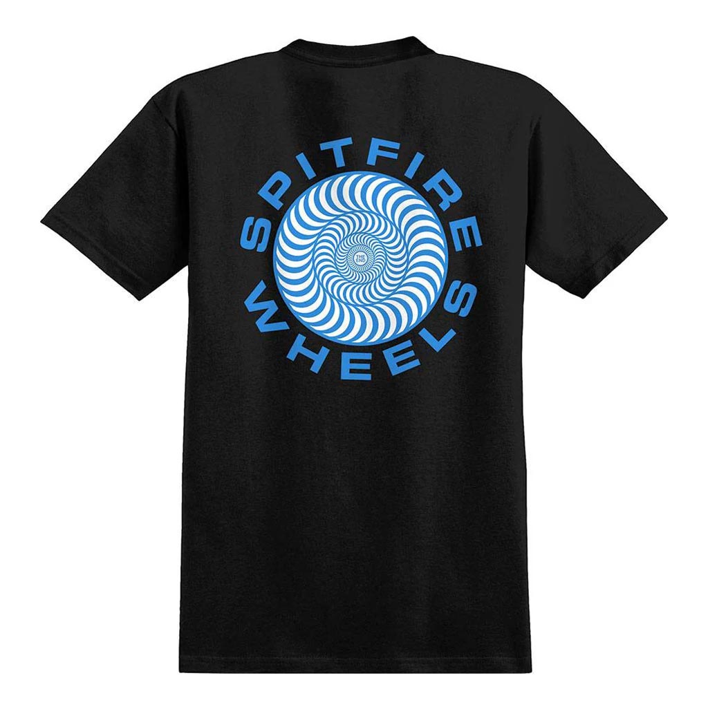 Spitfire Classic 87 Swirl Fill Tee - Black/Blue/White. 100% cotton. Regular fit. Screen print artwork on front and back. Shop Spitfire skateboard wheels, clothing and accessories online with Pavement Skate Store, Dunedin's independent since 2009. Free NZ shipping over $150 - Same dat Dunedin delivery - Easy returns.