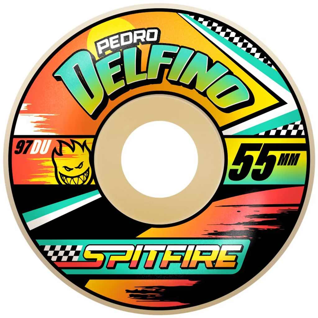 Buy Spitfire Formula Four Pedro Delfino Turbo Radial 55mm 97D Skateboard Wheels online with Pavement Skate Store and enjoy free NZ shipping over $100*!