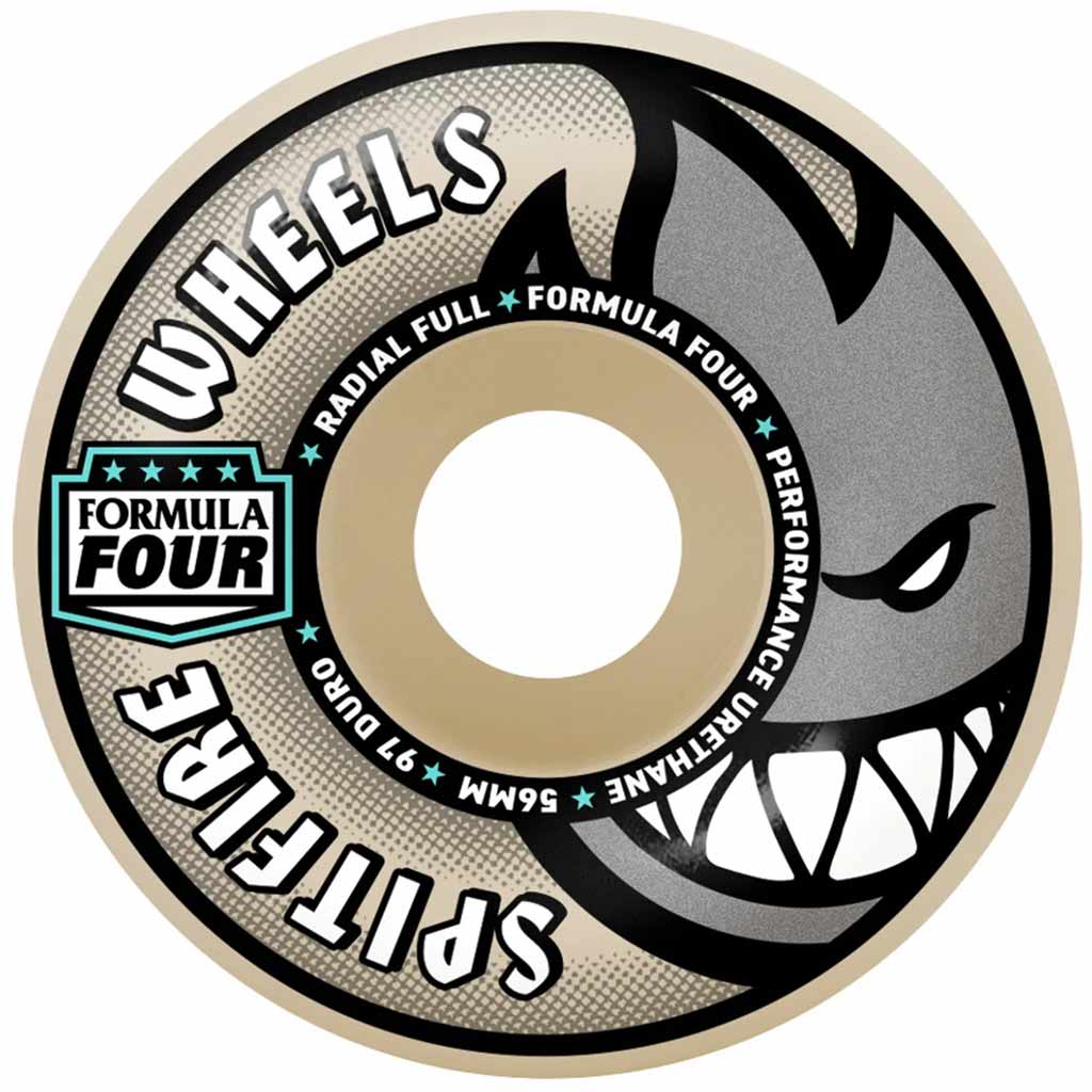 Spitfire Formula Four Radial Full Skateboard Wheels 56mm x 35mm 97DU. Radial Full Shape. Wide riding surface with round edges for stability and versatility. Shop skateboard wheels from Spitfire, Bones, Powell Peralta, OJ's and Mini Logo. Fast, free NZ shipping over $150. Pavement skate store, Ōtepoti / Dunedin.