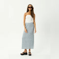 AFENDS LAGOON SEERSUCKER MAXI SKIRT - OVERCAST CHECK