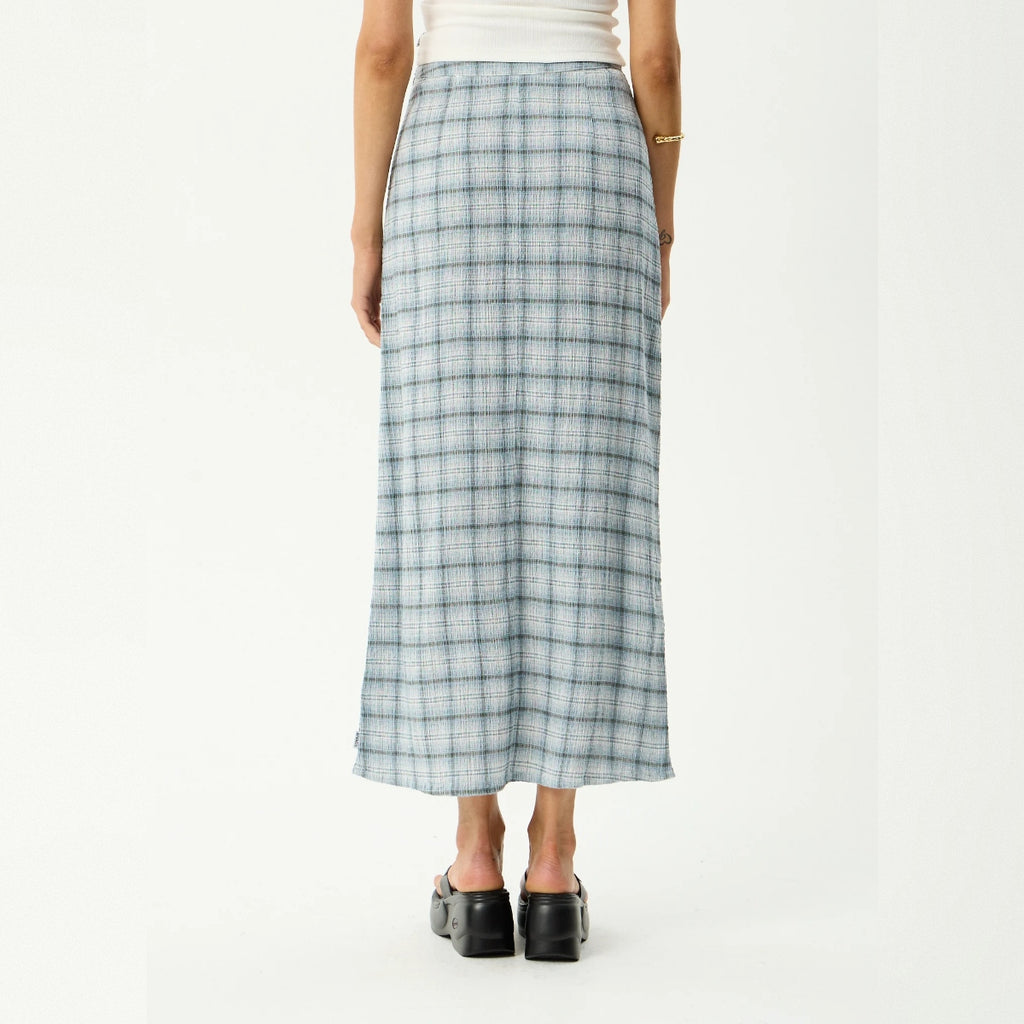 AFENDS LAGOON SEERSUCKER MAXI SKIRT - OVERCAST CHECK