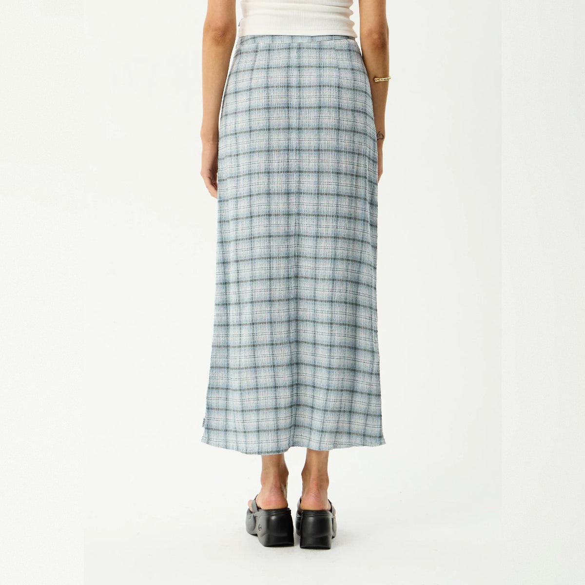 AFENDS LAGOON SEERSUCKER MAXI SKIRT - OVERCAST CHECK