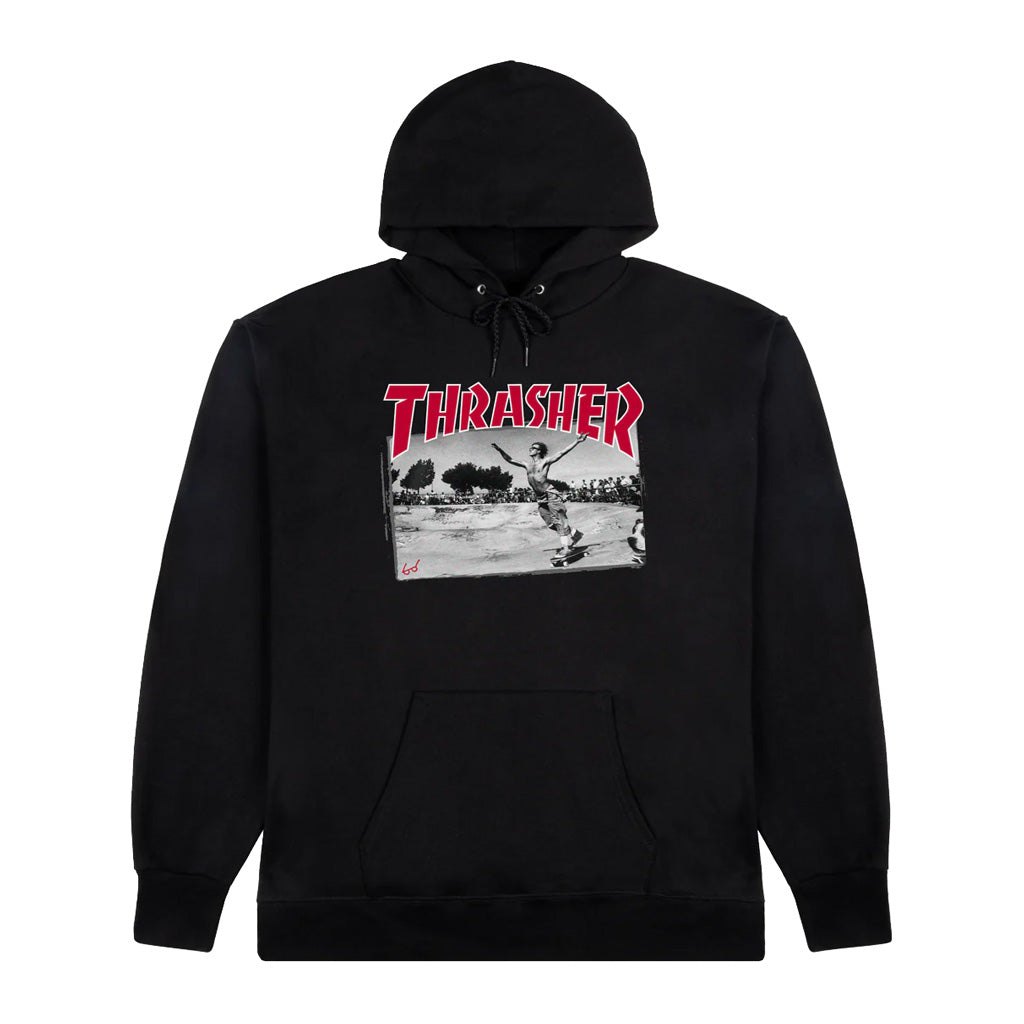 Thrasher Jake Dish Hood - Black. Photograph by MOFO. Standard fit. 50% Cotton / 50% Polyester. Adjustable drawcord, kangaroo pocket, sewn-in label and finished with artwork at center-chest. Shop Thrasher clothing and accessories online with Pavement Skate Store. Free NZ shipping over $150. Pavement Dunedin.