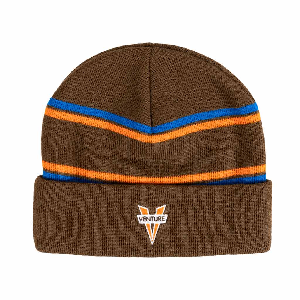 Venture Heritage Cuff Beanie - Brown/Orange/Blue. Enjoy free shipping across NZ on your Venture skateboard trucks and apparel orders over $100 with Pavement, Dunedin's independent skate shop.