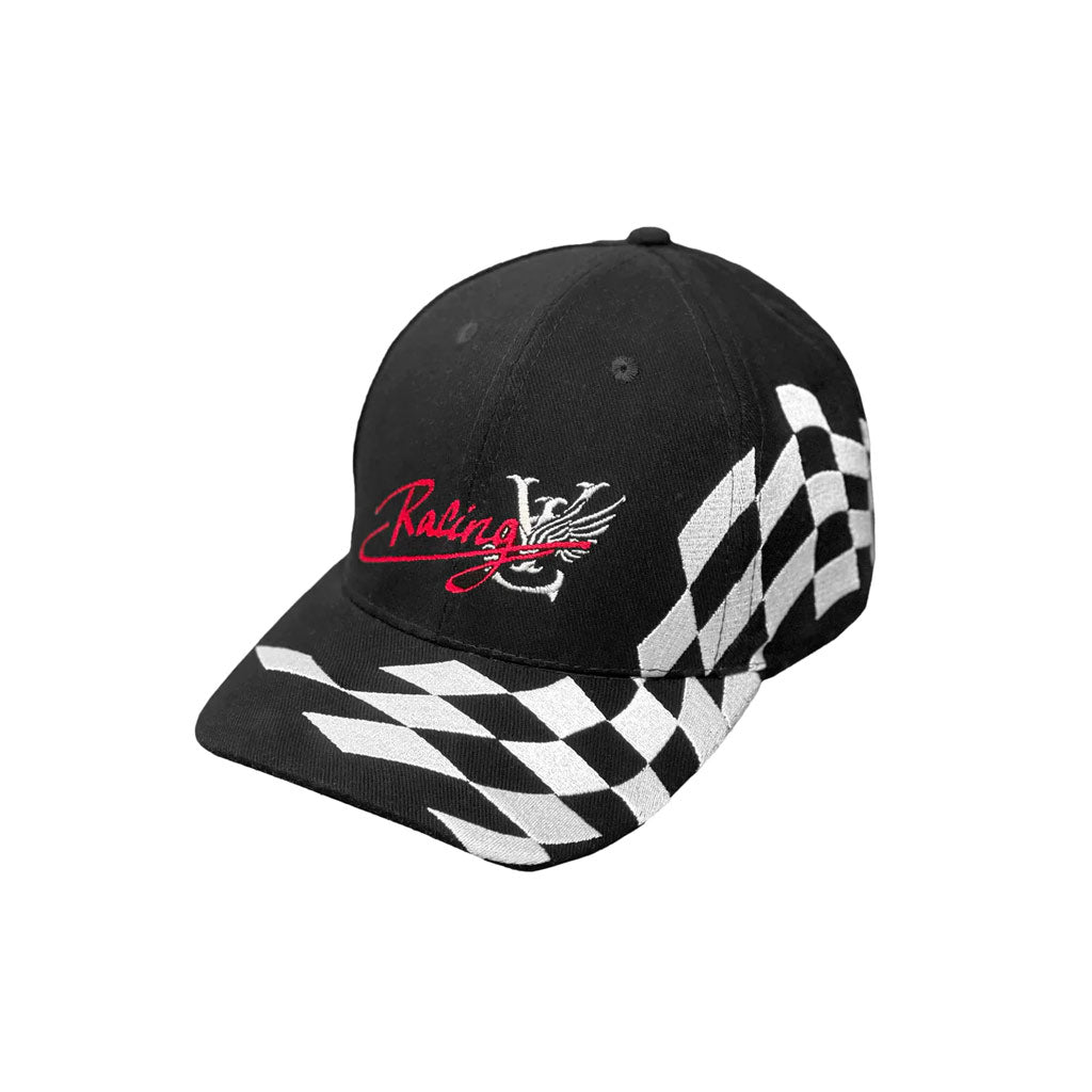 Vic Checks Racing Cap - Black .100% Brushed heavy cotton. Checks embroidery to 1 side. Embroidered logo. One size fits all.  Adjustable fastener. Shop NZ skateboard brand Vic cloning and accessories online with Pavement, Dunedin's independent skate store, since 2009. Free, fast, NZ shipping over $150. 