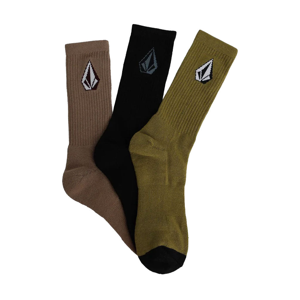 Volcom Full Stone Mix Sock 3 Pack - Lentil Green | Free Aotearoa NZ shipping over $100* when you shop Volcom online with Pavement Skate Store
