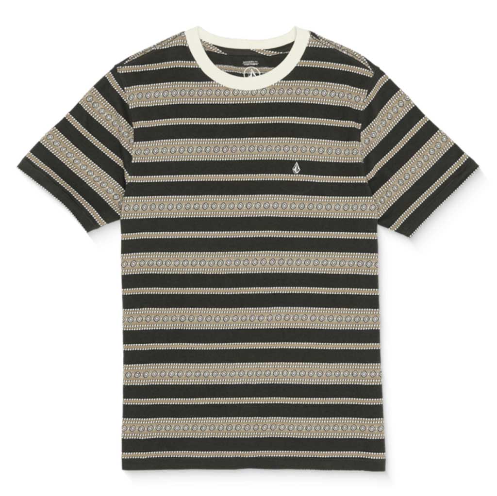 Volcom Gleamstone Crew SS Tee - Stealth. 100% Cotton yarn dye stripe jersey with jacquard. Modern fit. Left chest logo embroidery. Bias self fabric neck tape. Woven label. Shop Volcom men's t-shirts online with Pavement and enjoy free NZ shipping over $150, same day Dunedin delivery and easy returns.