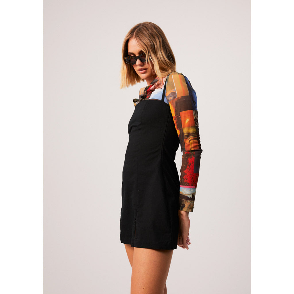 AFENDS COLA RECYCLED PANELLED MINI DRESS - BLACK