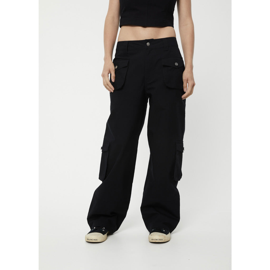 Broadstar Black Relaxed Fit High Rise Cargo Pants