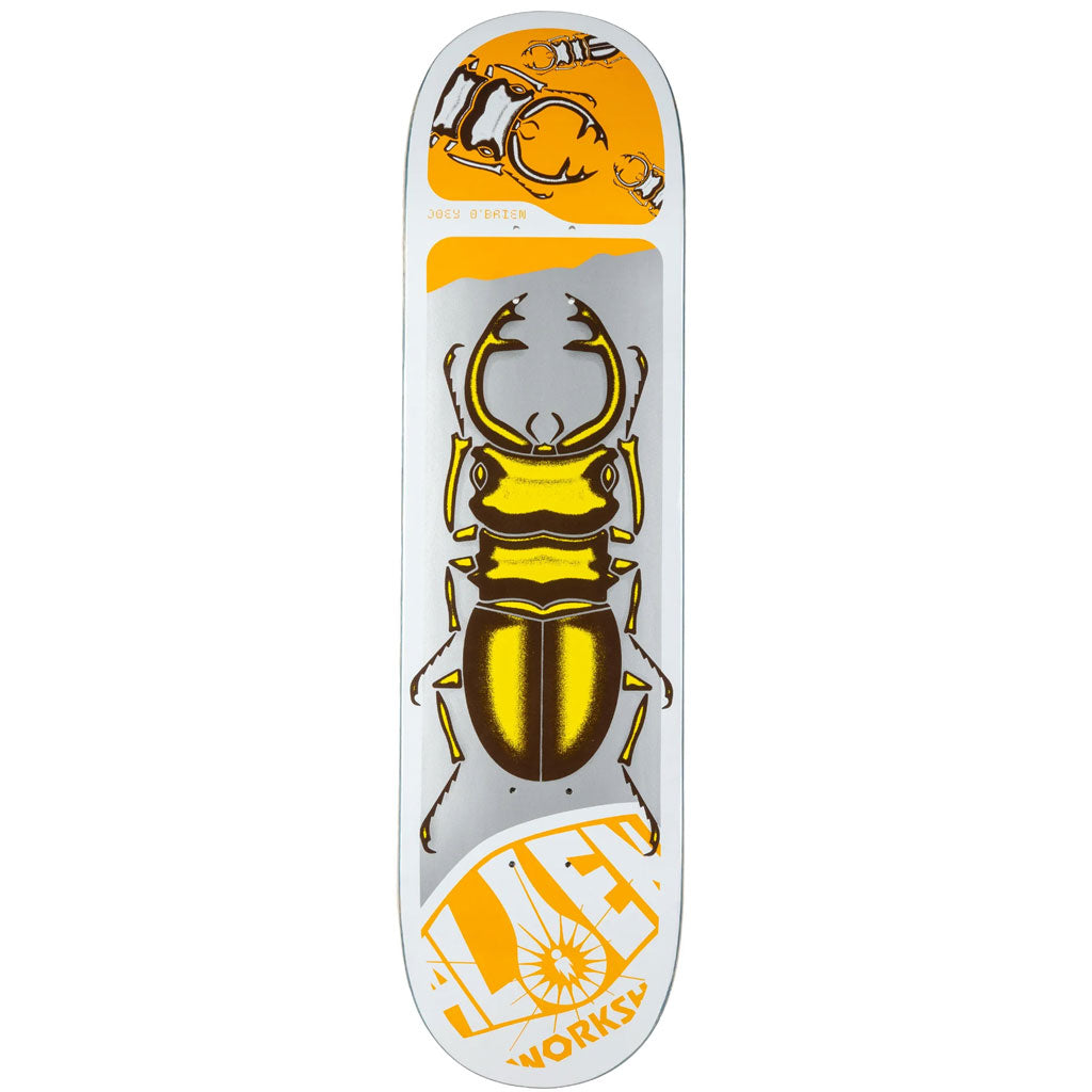 Alien Workshop Joey O'Brien Stag Beetle White 8.25" x 32.25". WB 14.25". Joey O'Brien pro model. Spot colour printed deck. Classic 7ply Canadian hard rock maple. Comes with free grip. Shop Alien Workshop skateboard decks and apparel and enjoy free NZ shipping on orders over $100. Pavement skate store, Dunedin.