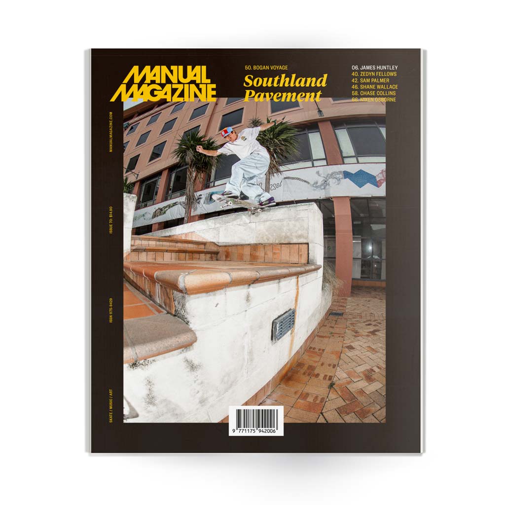 Manual Mag #70 April 2023 edition Featuring New Zealand’s finest skateboarding coverage, including the Pavement Southland Tour. Cover Cover image: James Huntley, fakie frontside noseslide shuvit out. Photo by Kevin Francis. Pavement skate shop, Dunedin, Ōtepoti.