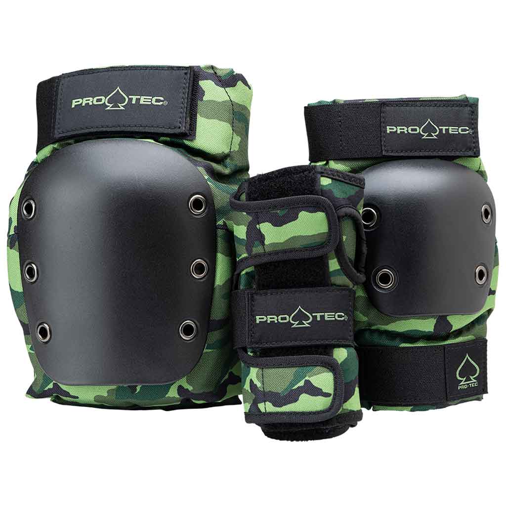 Protec Street Gear Junior 3 Pack - Camo. Shop Protec protective gear and skate accessories online at Pavement. Receive FREE shipping on orders within New Zealand over $100! You can buy now and pay later with Afterpay and Laybuy or click and collect in-store at 319 George Street, Dunedin. Pavement skate store.