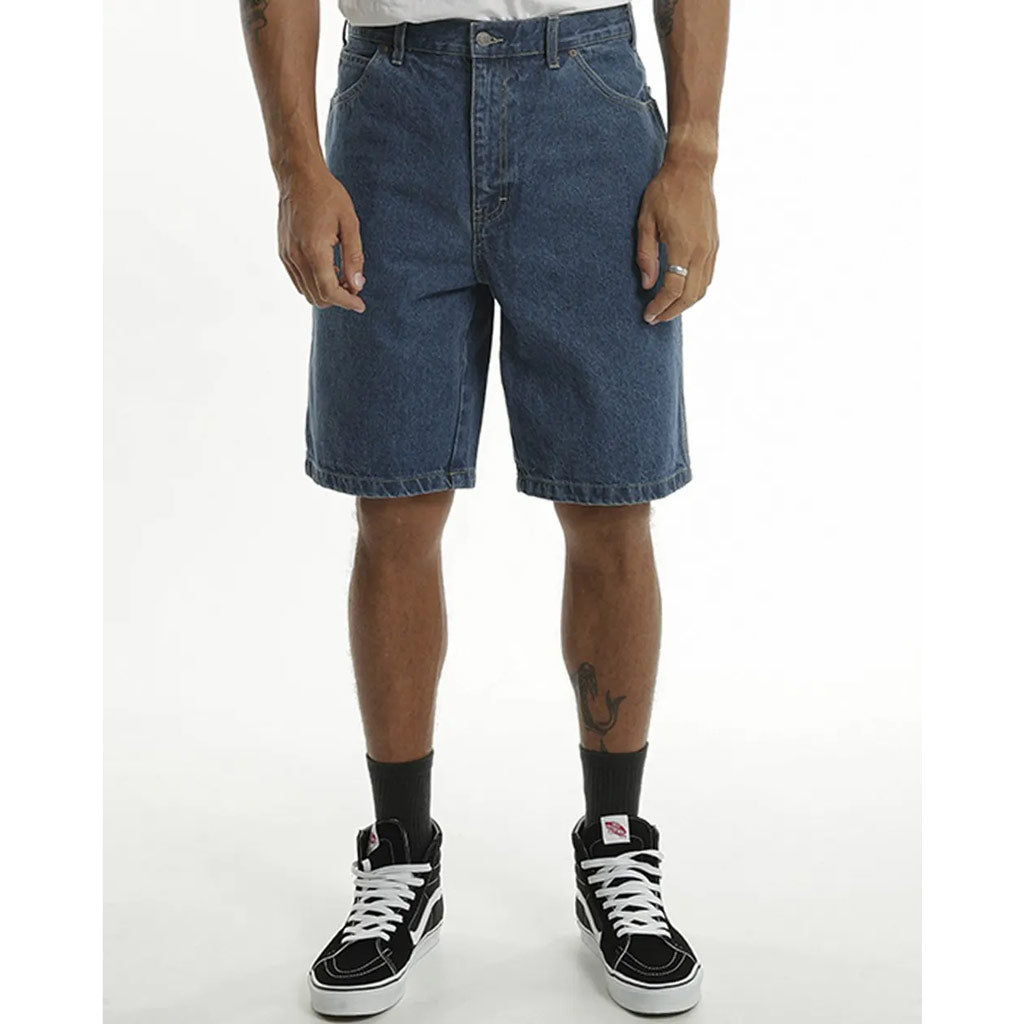 Dickies 11" Relaxed Fit Carpenter Denim Short - Stone Washed Indigo. 14 Oz 100% Cotton Heavyweight Denim carpenter short. Shop Dickies shorts, chinos, denim jeans and more and enjoy free N.Z shipping on orders over $100. Pavement skate shop, Dunedin.