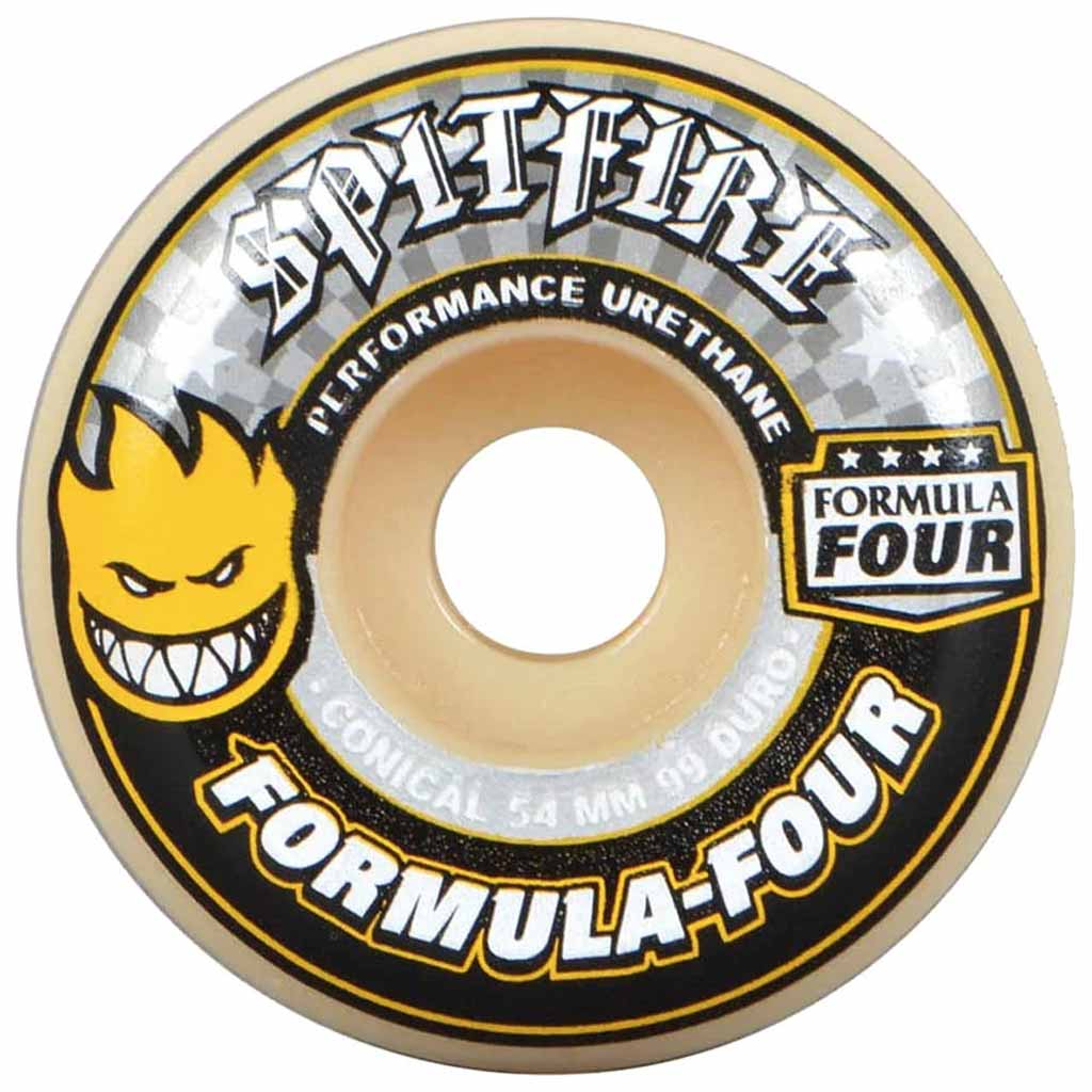 Spitfire Formula Four Conical Wheels - 54mm - 99 Durometer. Yellow Print. Shop  Spitfire Skateboard Wheels, apparel and headwear. Enjoy Free Shipping in NZ on All Your Spitfire Orders Over $100. Pavement, Ōtepoti, NZ.