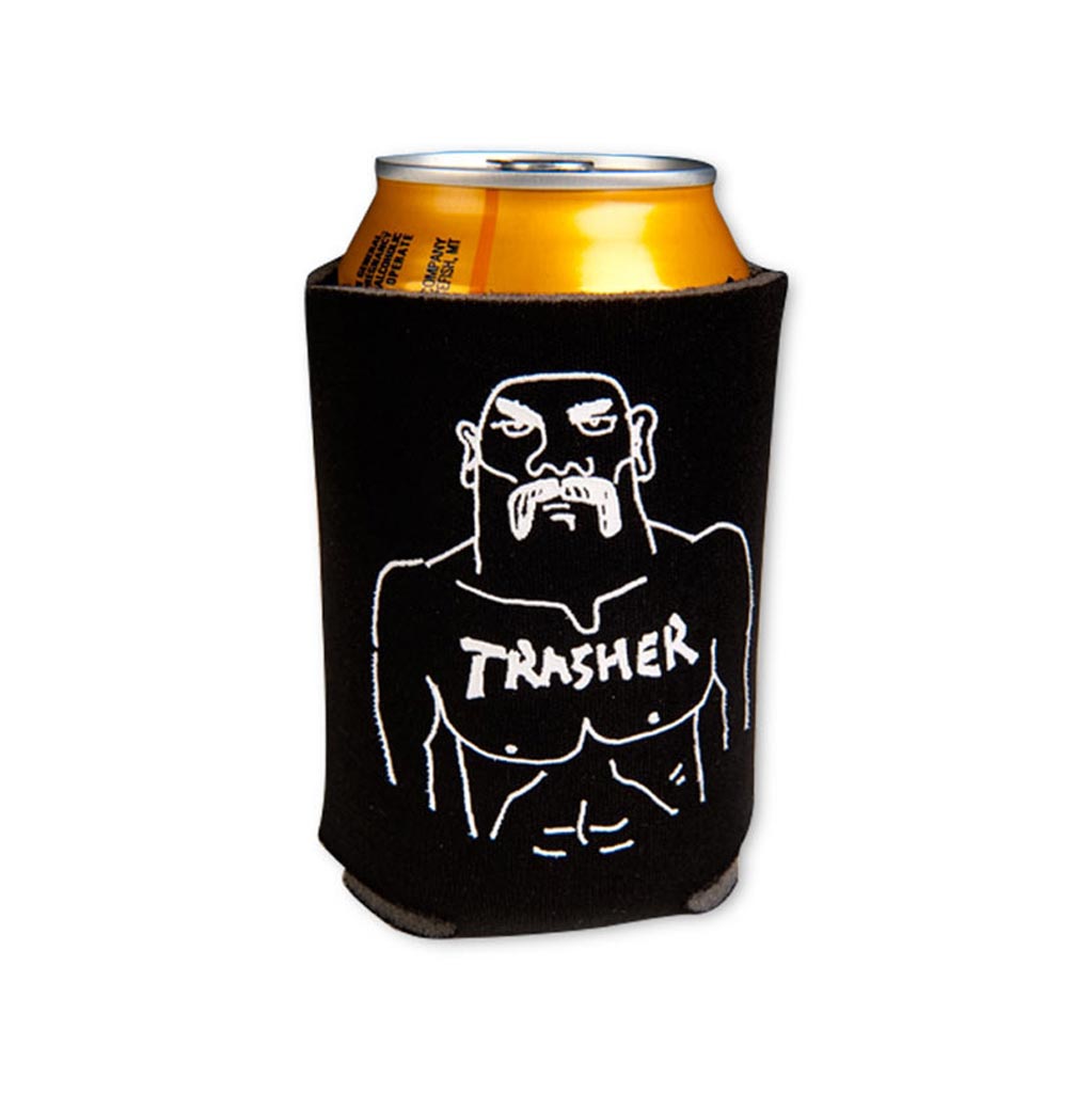 Thrasher Gonz Trasher Koozie - Black. Whether you spell it coosie, cozy, or koozy, it's the Gonz "trasher" artwork that really makes this koozie cool. With the Thrasher magazine logo on the other side, it's perfect for repping the mag while keeping your open containers chill. Pavement skate shop, Dunedin.