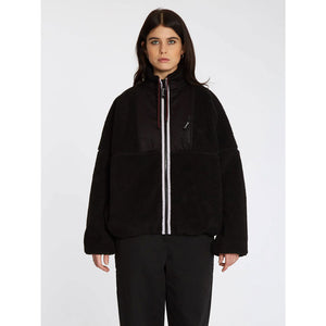 Volcom Fuzoff Zip - Black. Women's full zip sherpa micro polar fleece Jacket - Loose fit. Weight : 430g. Mockneck with adjustable drawcord. Enjoy free NZ shipping on your Volcom women's clothing orders over $100 with Pavement, Dunedin's independent skate store.