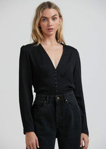 Afends Leni Recycled Button Up Long Sleeve Top - Black