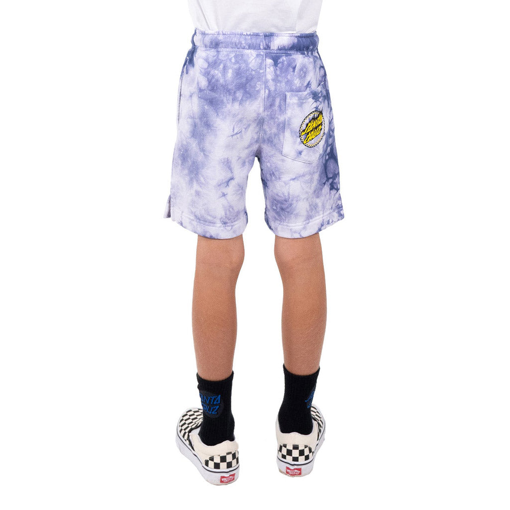 SANTA CRUZ YOUTH CHECKED OUT FLAMED DOT TRACK SHORTS - BLUE TIE DYE