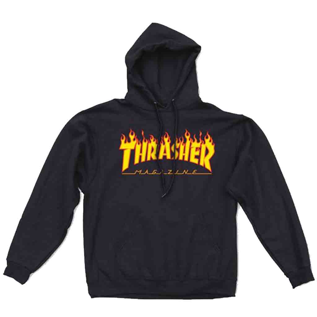 Thrasher Flame Logo Hood - Black | Pavement