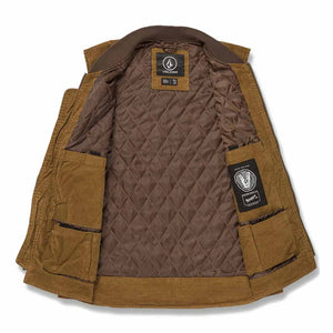 Volcom Skate Vitals C Provost Vest - Rubber. Waist length fit. 100% Cotton corduroy 12 Wales. Lining: 100% Polyester taffeta. Filled with 100% Polyester polyfill. Center front zippered closure. Designed in collaboration with Collin Provost. Shop unisex vests from Volcom, Carhartt, Dickies. Pavement skate shop, Dunedin.